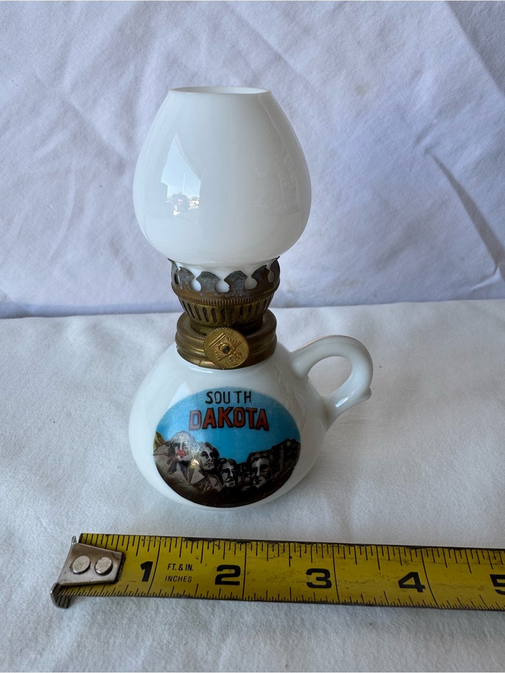 South Dakota White Milk Glass Mini Oil Lamp Souvenir
